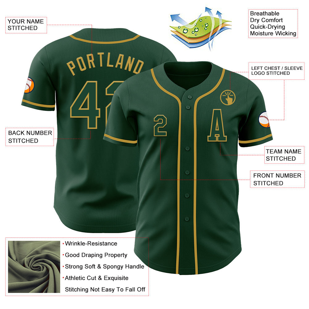 Custom Green Old Gold Authentic Baseball Jersey - Sky-Custom