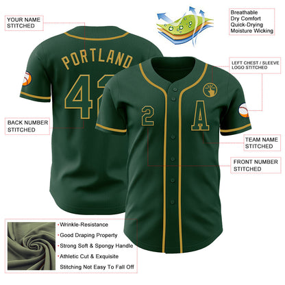 Custom Green Old Gold Authentic Baseball Jersey - Sky-Custom