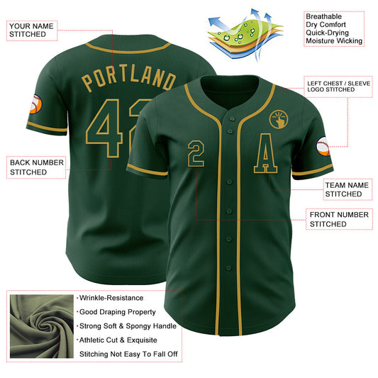 Custom Green Old Gold Authentic Baseball Jersey - Sky-Custom