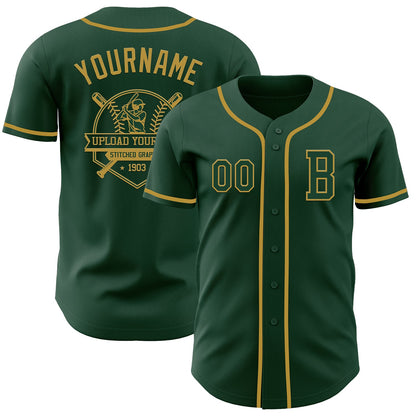 Custom Green Old Gold Authentic Baseball Jersey - Sky-Custom