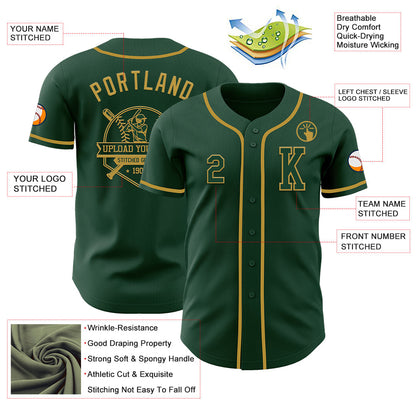 Custom Green Old Gold Authentic Baseball Jersey - Sky-Custom