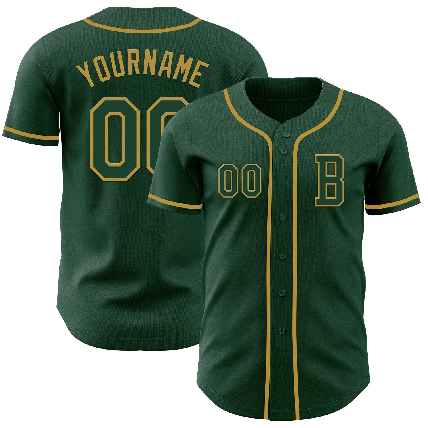 Custom Green Old Gold Authentic Baseball Jersey - Sky-Custom