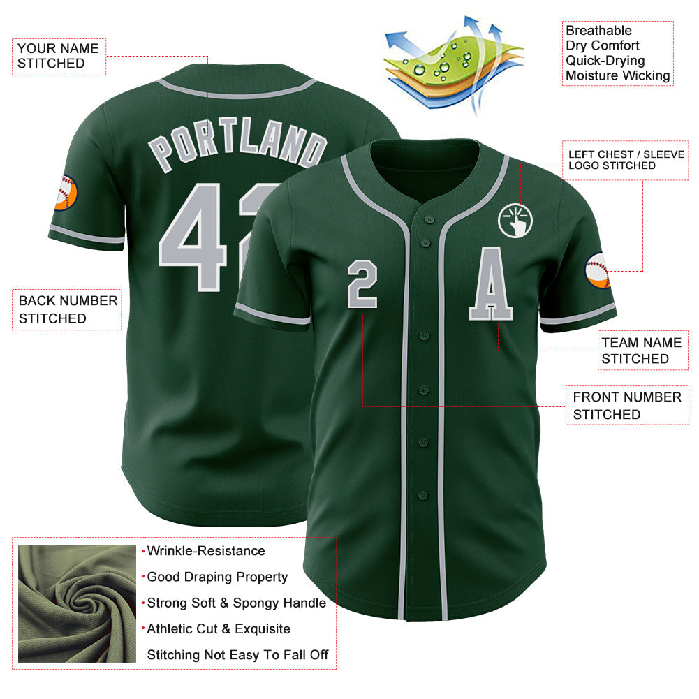 Custom Green Gray-White Authentic Baseball Jersey - Sky-Custom