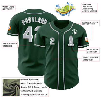 Custom Green Gray-White Authentic Baseball Jersey - Sky-Custom