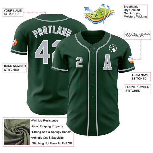 Custom Green Gray-White Authentic Baseball Jersey - Sky-Custom
