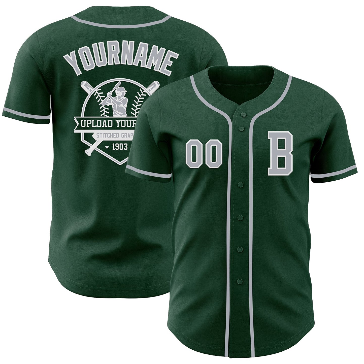Custom Green Gray-White Authentic Baseball Jersey - Sky-Custom
