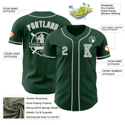 Custom Green Gray-White Authentic Baseball Jersey - Sky-Custom
