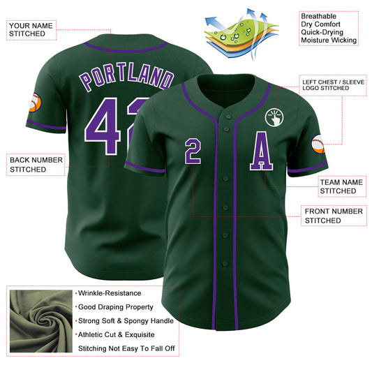 Custom Green Purple-White Authentic Baseball Jersey - Sky-Custom