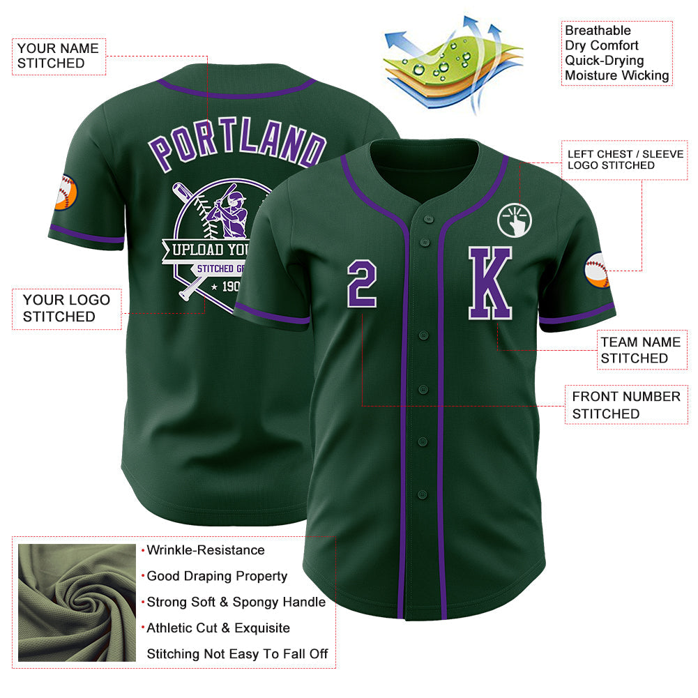Custom Green Purple-White Authentic Baseball Jersey - Sky-Custom