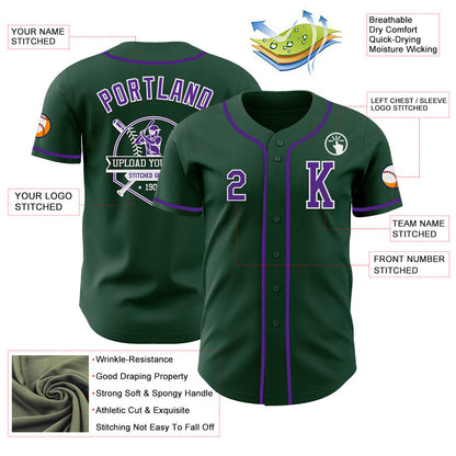 Custom Green Purple-White Authentic Baseball Jersey - Sky-Custom