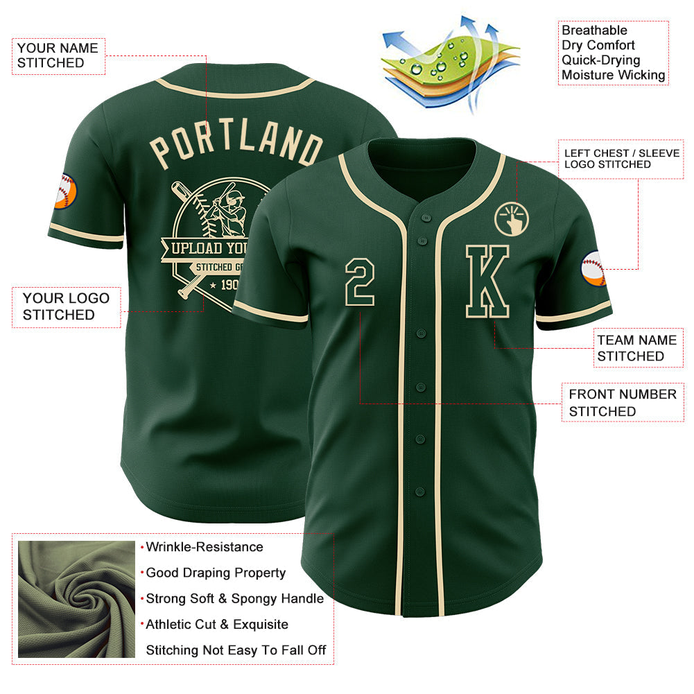 Custom Green Cream Authentic Baseball Jersey - Sky-Custom
