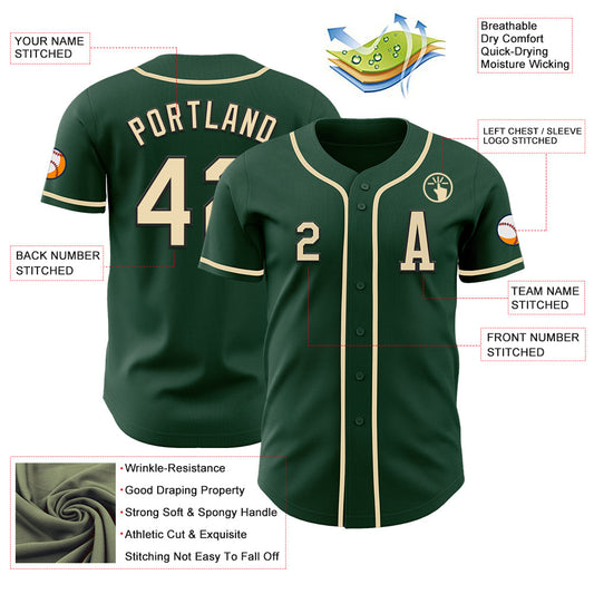 Custom Green Cream-Black Authentic Baseball Jersey - Sky-Custom