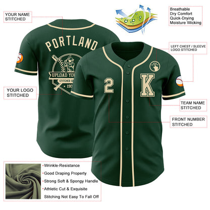 Custom Green Cream Authentic Baseball Jersey - Sky-Custom