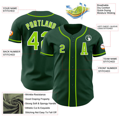 Custom Green Neon Green-White Authentic Baseball Jersey - Sky-Custom