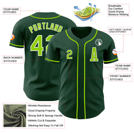 Custom Green Neon Green-White Authentic Baseball Jersey - Sky-Custom
