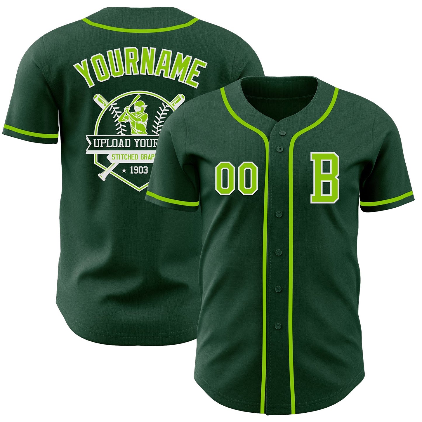 Custom Green Neon Green-White Authentic Baseball Jersey - Sky-Custom