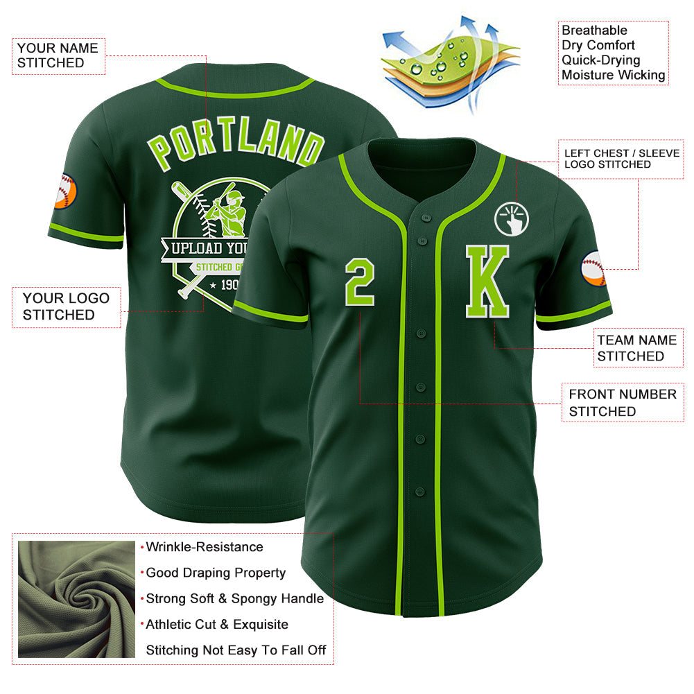 Custom Green Neon Green-White Authentic Baseball Jersey - Sky-Custom