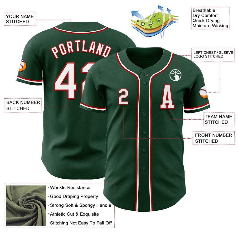 Custom Green White-Red Authentic Baseball Jersey - Sky-Custom