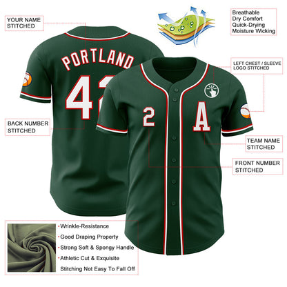 Custom Green White-Red Authentic Baseball Jersey - Sky-Custom