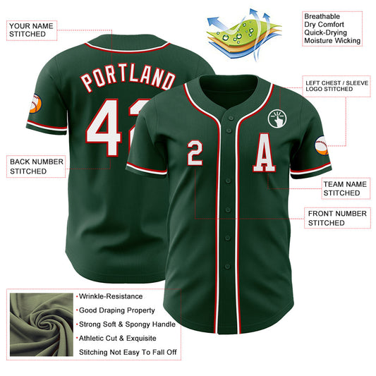 Custom Green White-Red Authentic Baseball Jersey - Sky-Custom