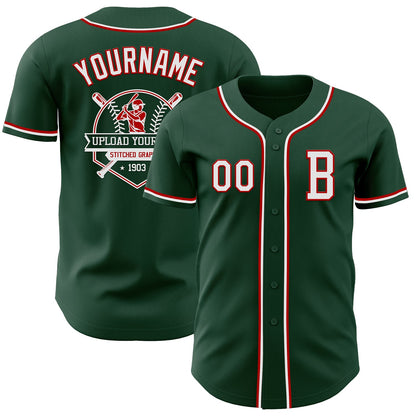Custom Green White-Red Authentic Baseball Jersey - Sky-Custom