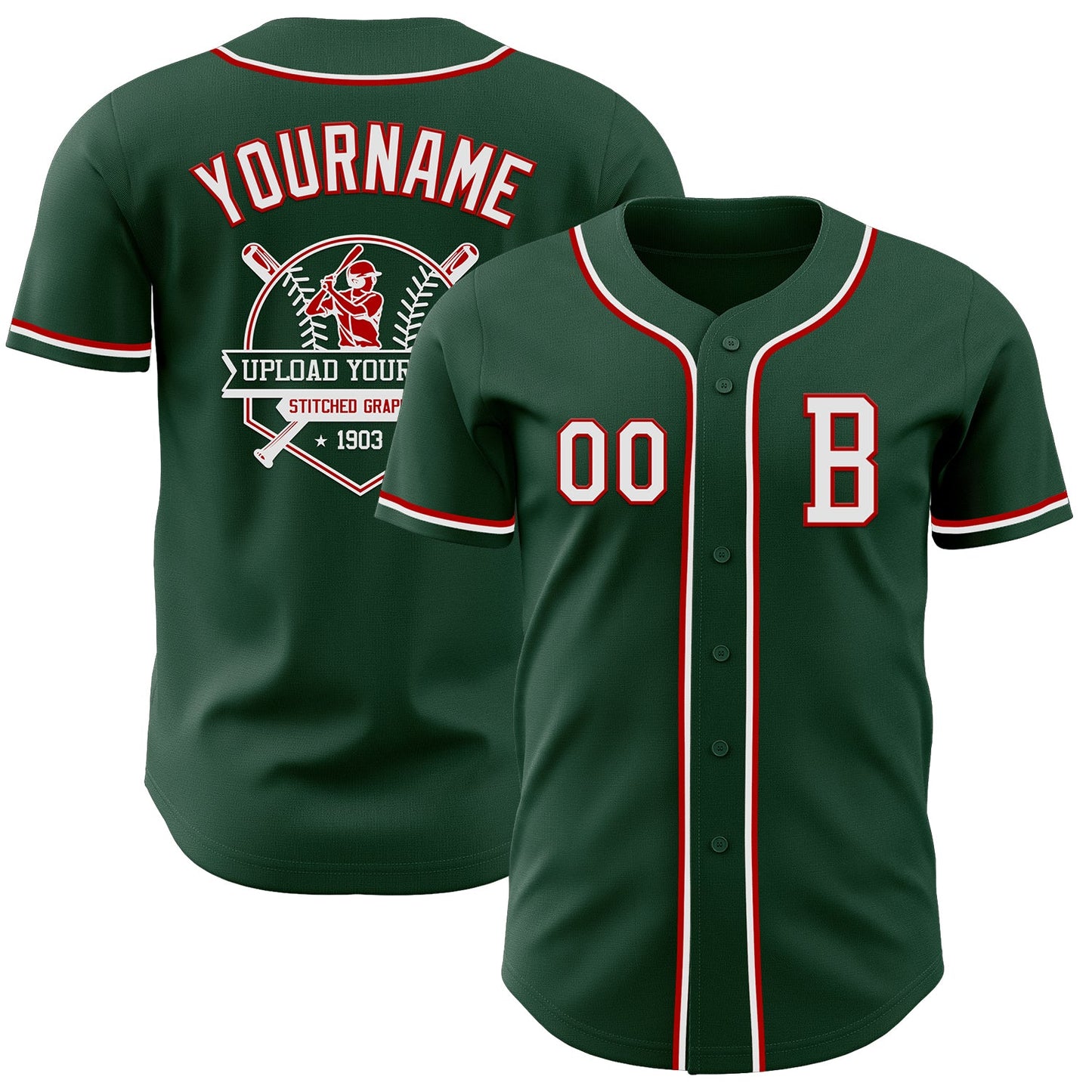 Custom Green White-Red Authentic Baseball Jersey - Sky-Custom