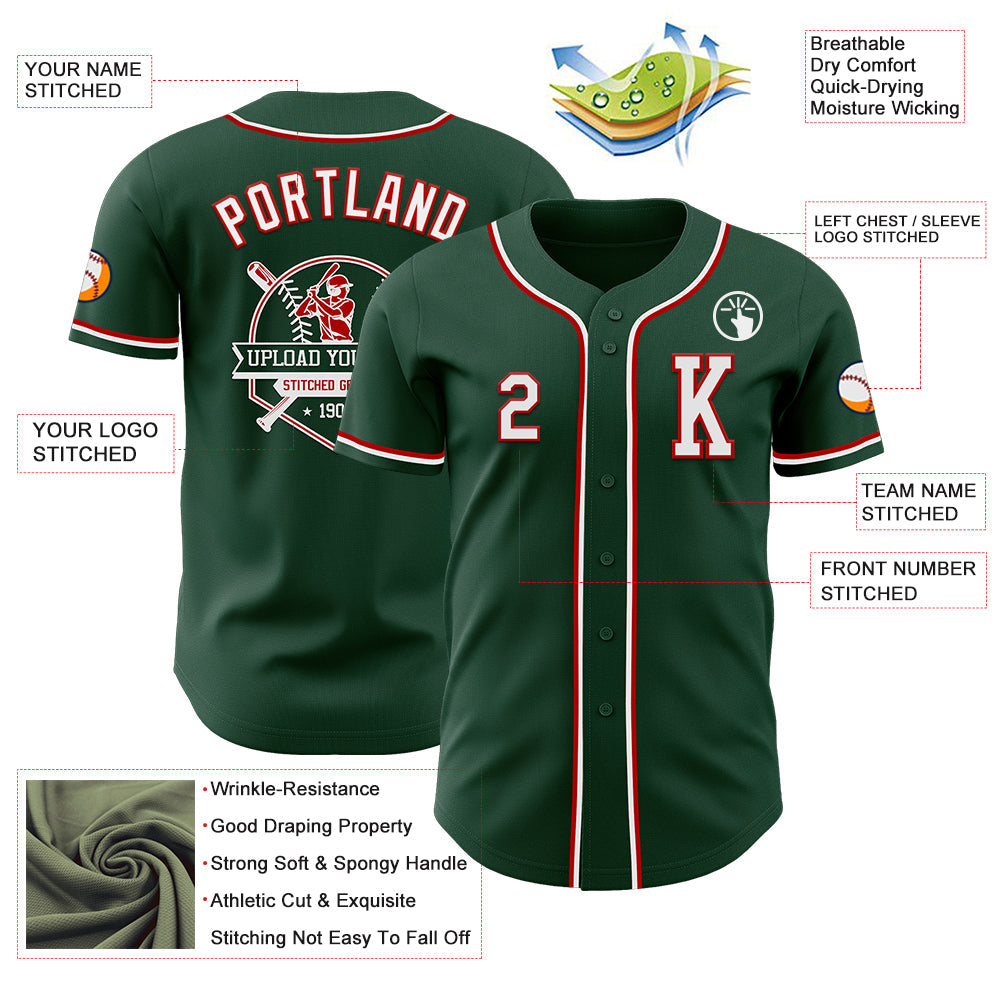 Custom Green White-Red Authentic Baseball Jersey - Sky-Custom