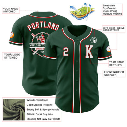 Custom Green White-Red Authentic Baseball Jersey - Sky-Custom