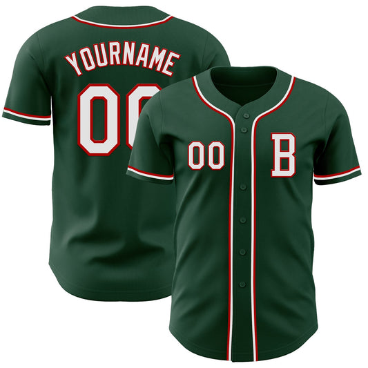 Custom Green White-Red Authentic Baseball Jersey - Sky-Custom