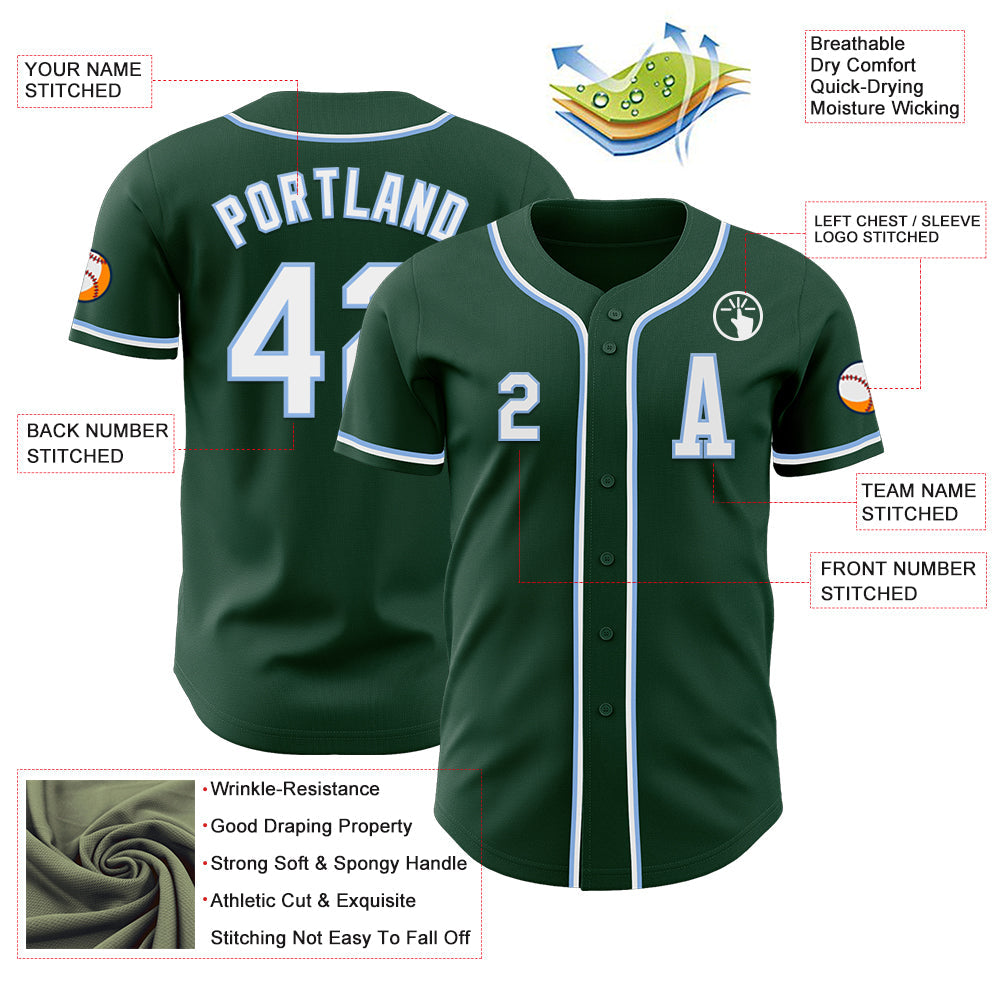 Custom Green White-Light Blue Authentic Baseball Jersey - Sky-Custom
