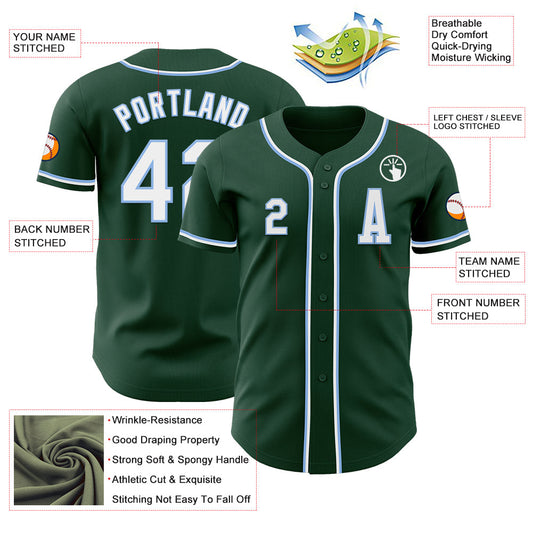 Custom Green White-Light Blue Authentic Baseball Jersey - Sky-Custom