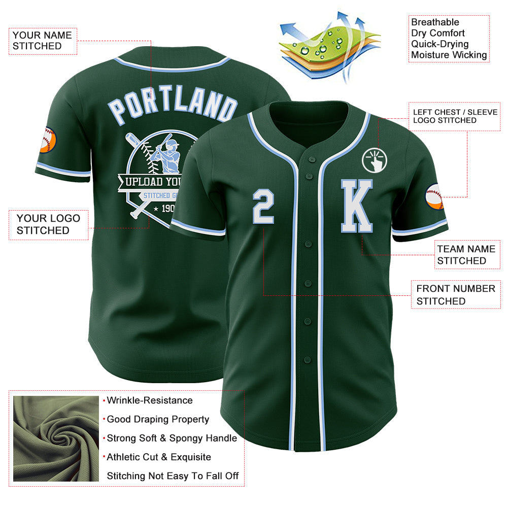Custom Green White-Light Blue Authentic Baseball Jersey - Sky-Custom