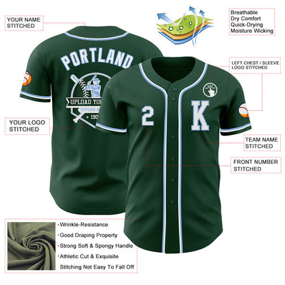 Custom Green White-Light Blue Authentic Baseball Jersey - Sky-Custom