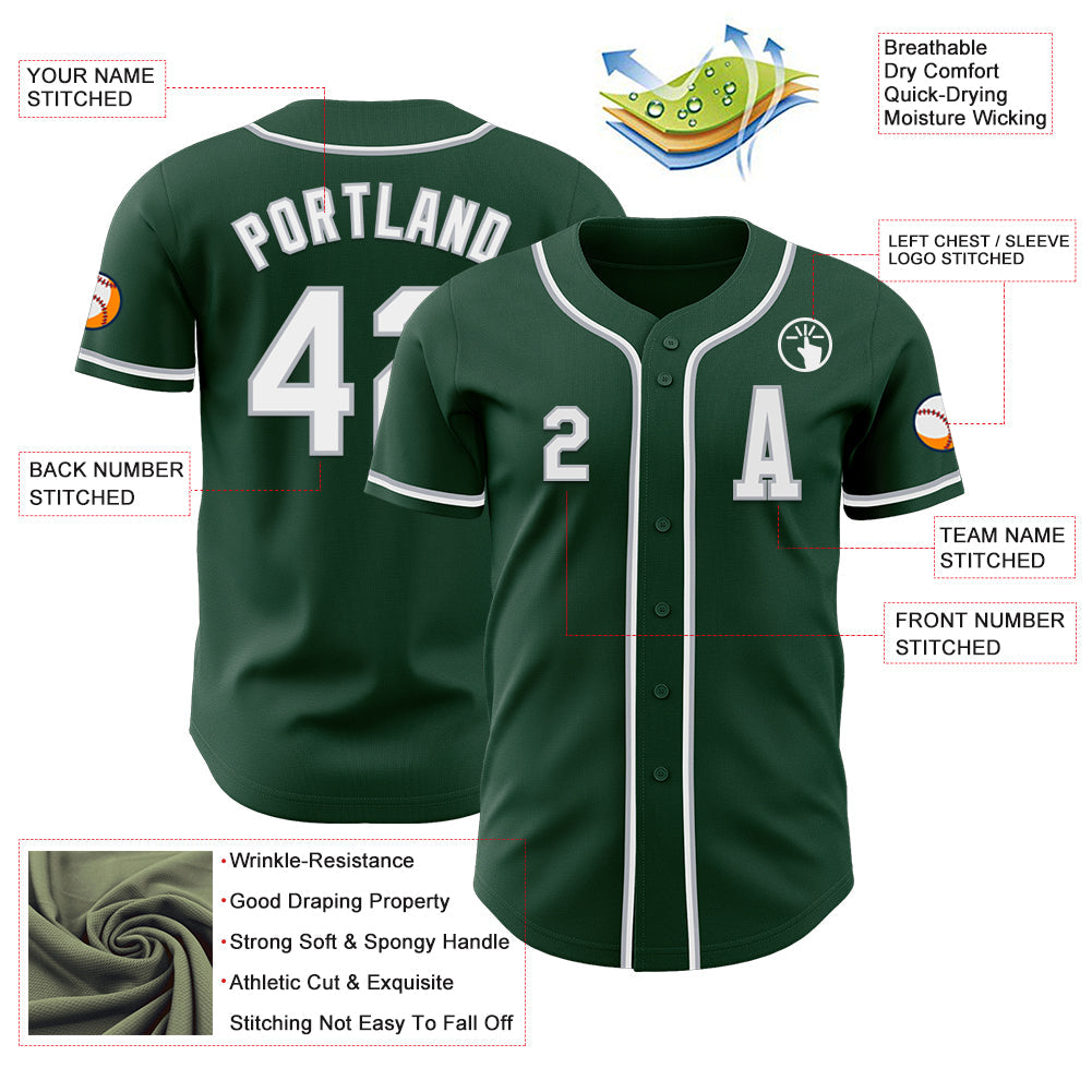 Custom Green White-Gray Authentic Baseball Jersey - Sky-Custom