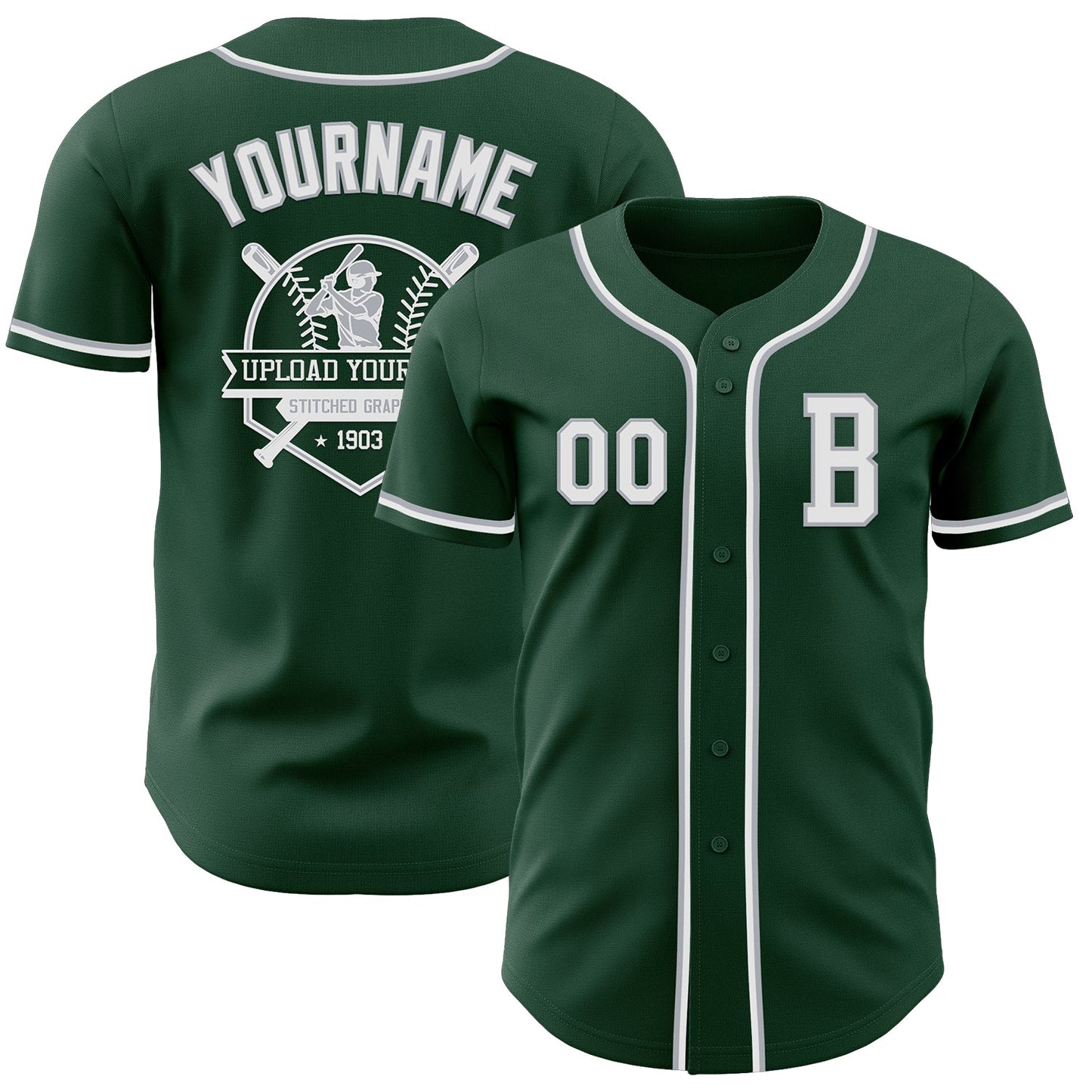 Custom Green White-Gray Authentic Baseball Jersey - Sky-Custom