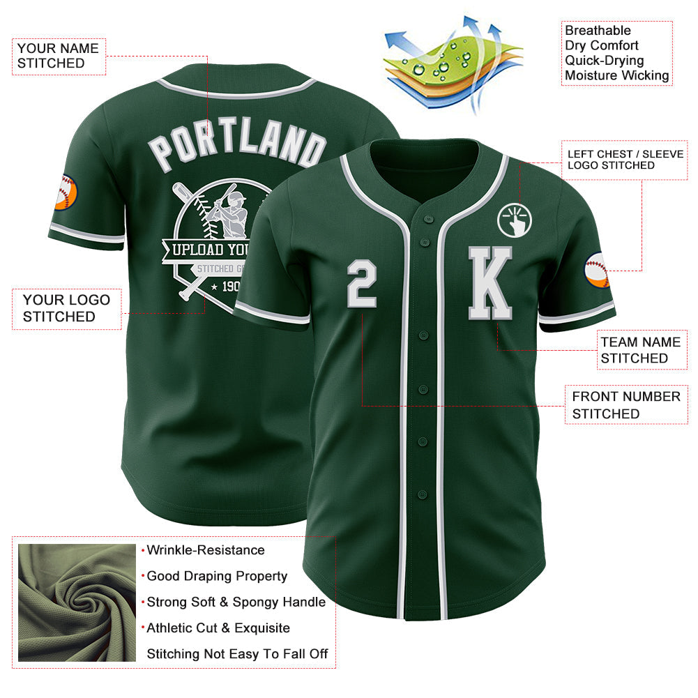 Custom Green White-Gray Authentic Baseball Jersey - Sky-Custom