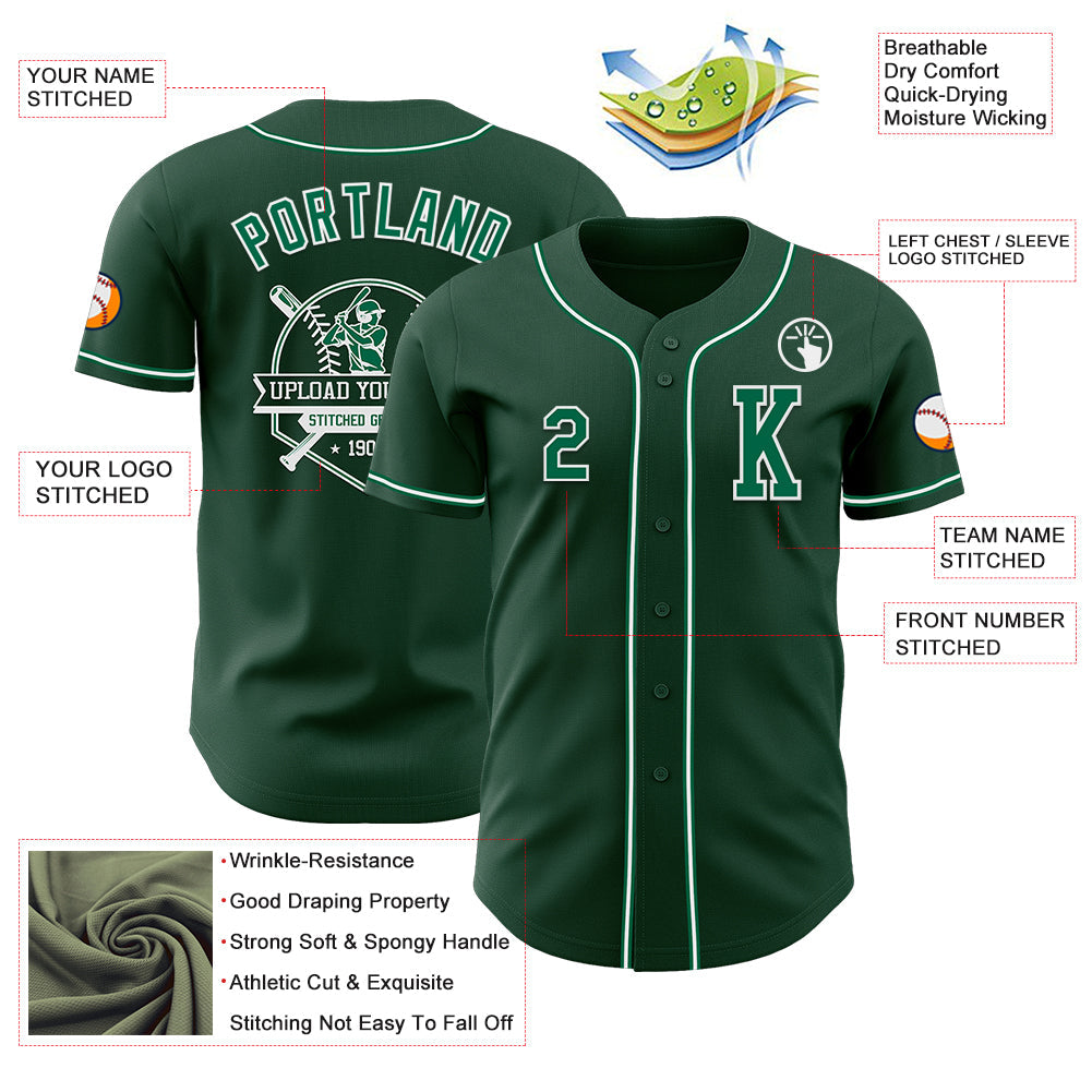 Custom Green Kelly Green-White Authentic Baseball Jersey - Sky-Custom