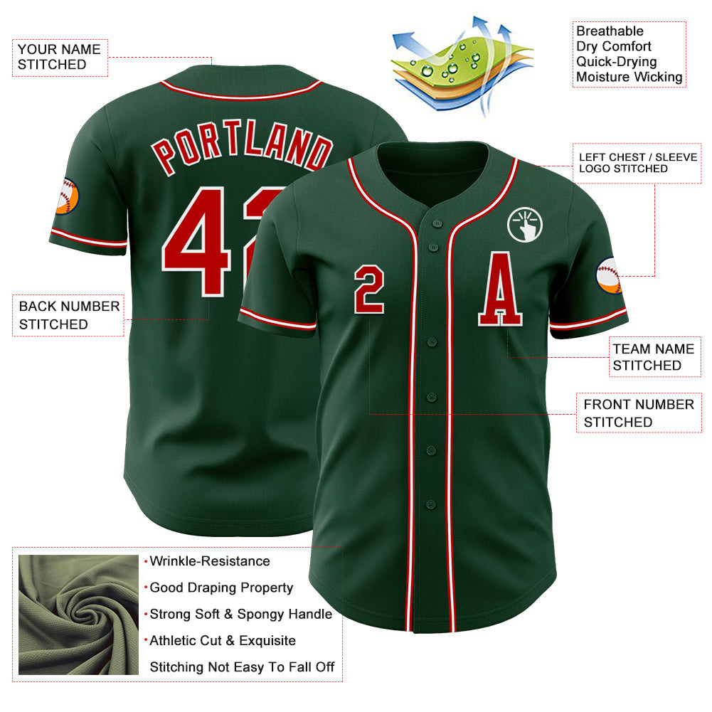 Custom Green Red-White Authentic Baseball Jersey - Sky-Custom