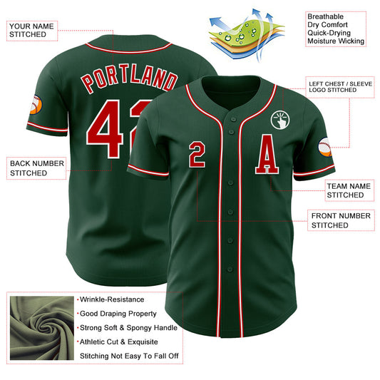 Custom Green Red-White Authentic Baseball Jersey - Sky-Custom