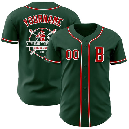 Custom Green Red-White Authentic Baseball Jersey - Sky-Custom