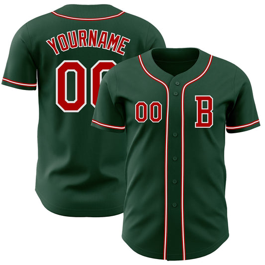 Custom Green Red-White Authentic Baseball Jersey - Sky-Custom