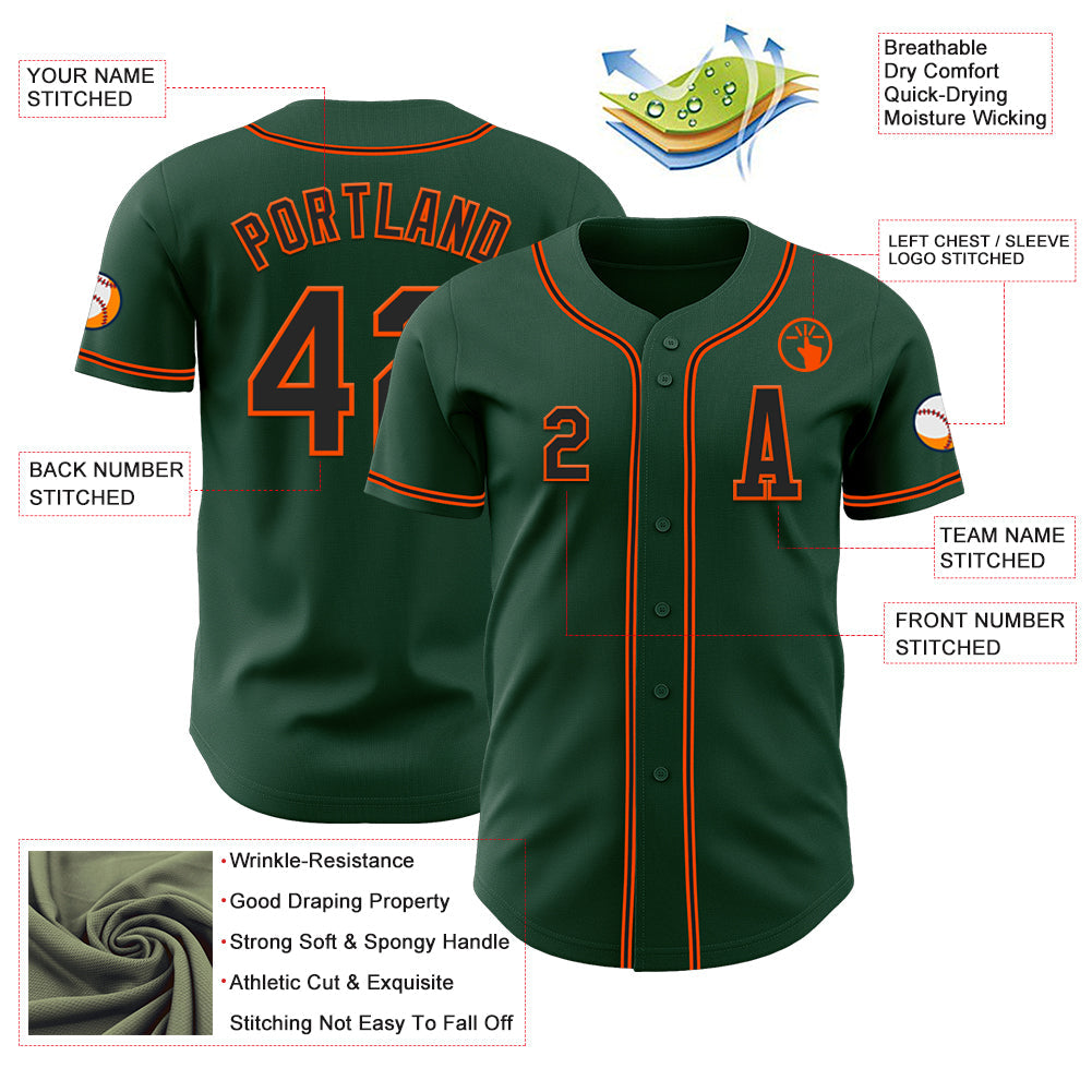 Custom Green Black-Orange Authentic Baseball Jersey - Sky-Custom