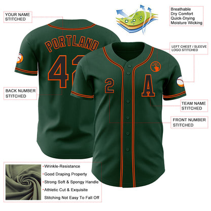 Custom Green Black-Orange Authentic Baseball Jersey - Sky-Custom
