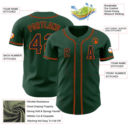 Custom Green Black-Orange Authentic Baseball Jersey - Sky-Custom