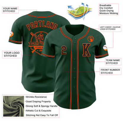 Custom Green Black-Orange Authentic Baseball Jersey - Sky-Custom