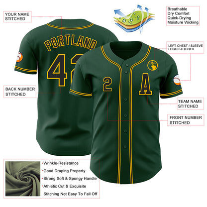 Custom Green Black-Gold Authentic Baseball Jersey - Sky-Custom
