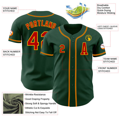 Custom Green Red-Gold Authentic Baseball Jersey - Sky-Custom