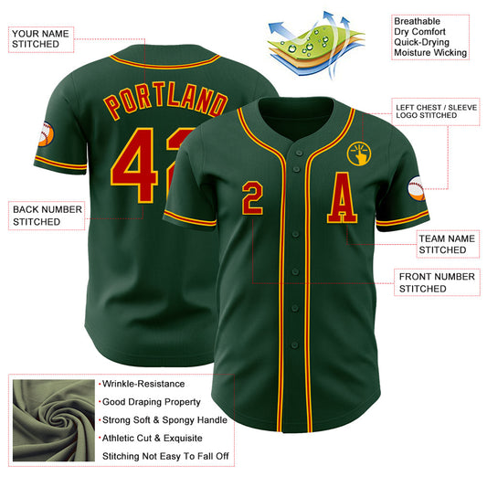 Custom Green Red-Gold Authentic Baseball Jersey - Sky-Custom