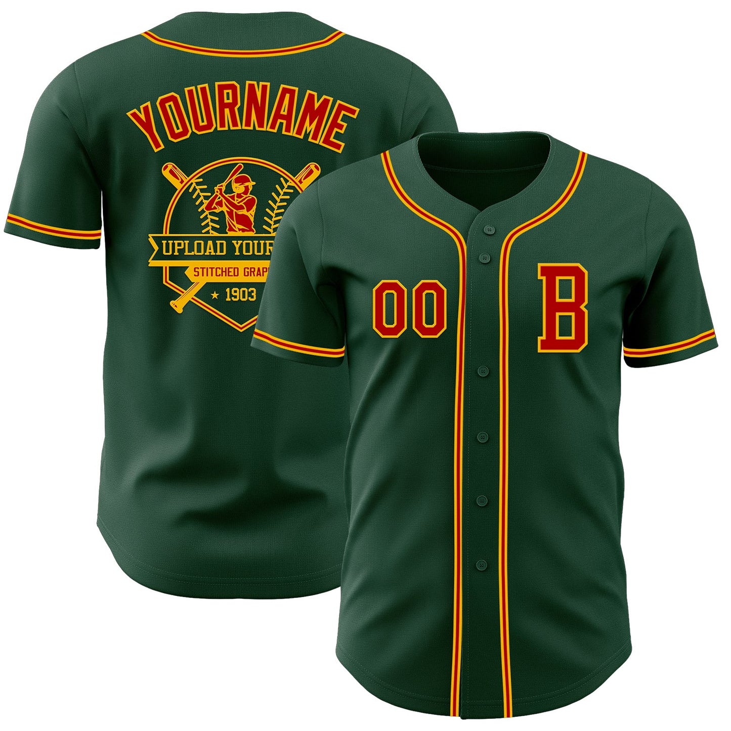 Custom Green Red-Gold Authentic Baseball Jersey - Sky-Custom