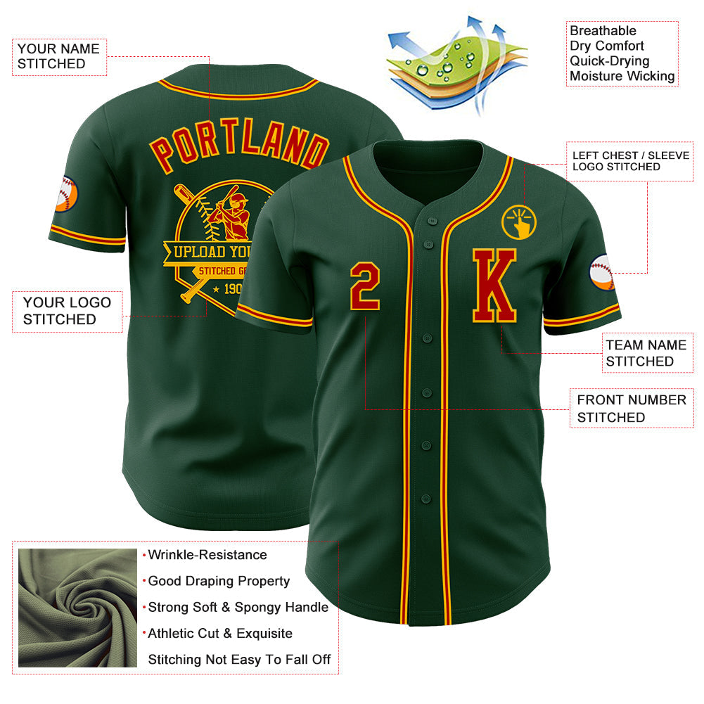 Custom Green Red-Gold Authentic Baseball Jersey - Sky-Custom